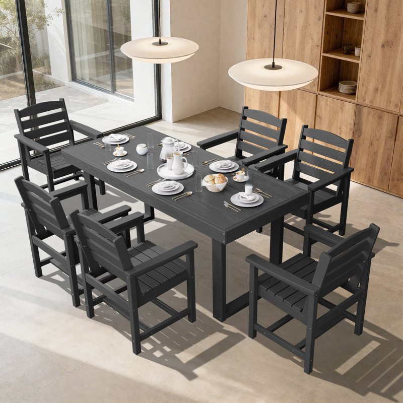 Rectangular 6 - Person 70'' L Outdoor Dining Set With 6 Chairs, Gray
