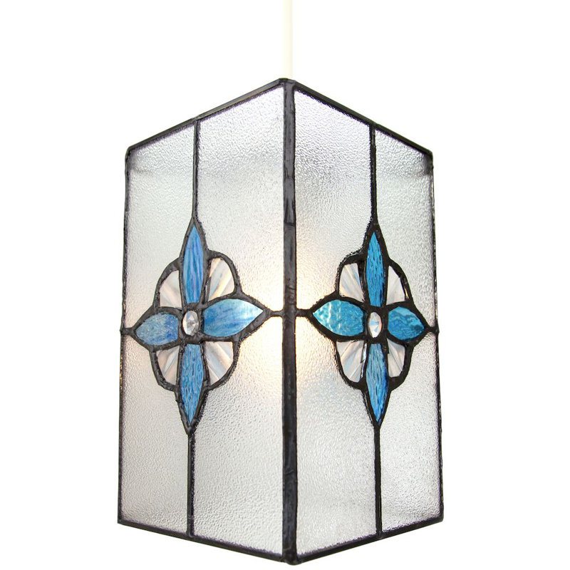 14cm Glass Rectangular Pendant Shade, Teal