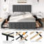 Lit de rangement double rembourré avec 4 tiroirs, capitonné, gris foncé-681182349-681182358