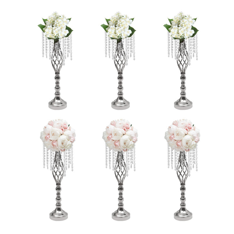 6PCS Support à fleurs en cristal, route de mariage, grands porte-fleurs, centre de table, vase en cristal en métal pour tables de réception, fournitures de mariage 