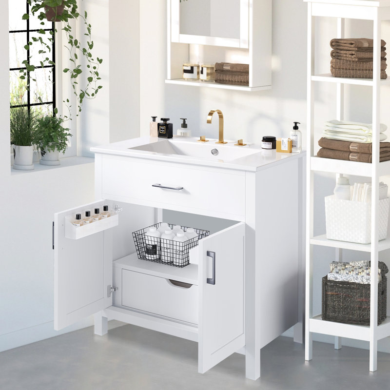 30"w Bathroom Vanity With Ceramic Sink And Ample Storage