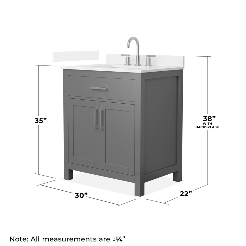 Beckett 30" Freestanding Single Bathroom Vanity with Quartz Top, Brushed Nickel, White Quartz, Dark Gray