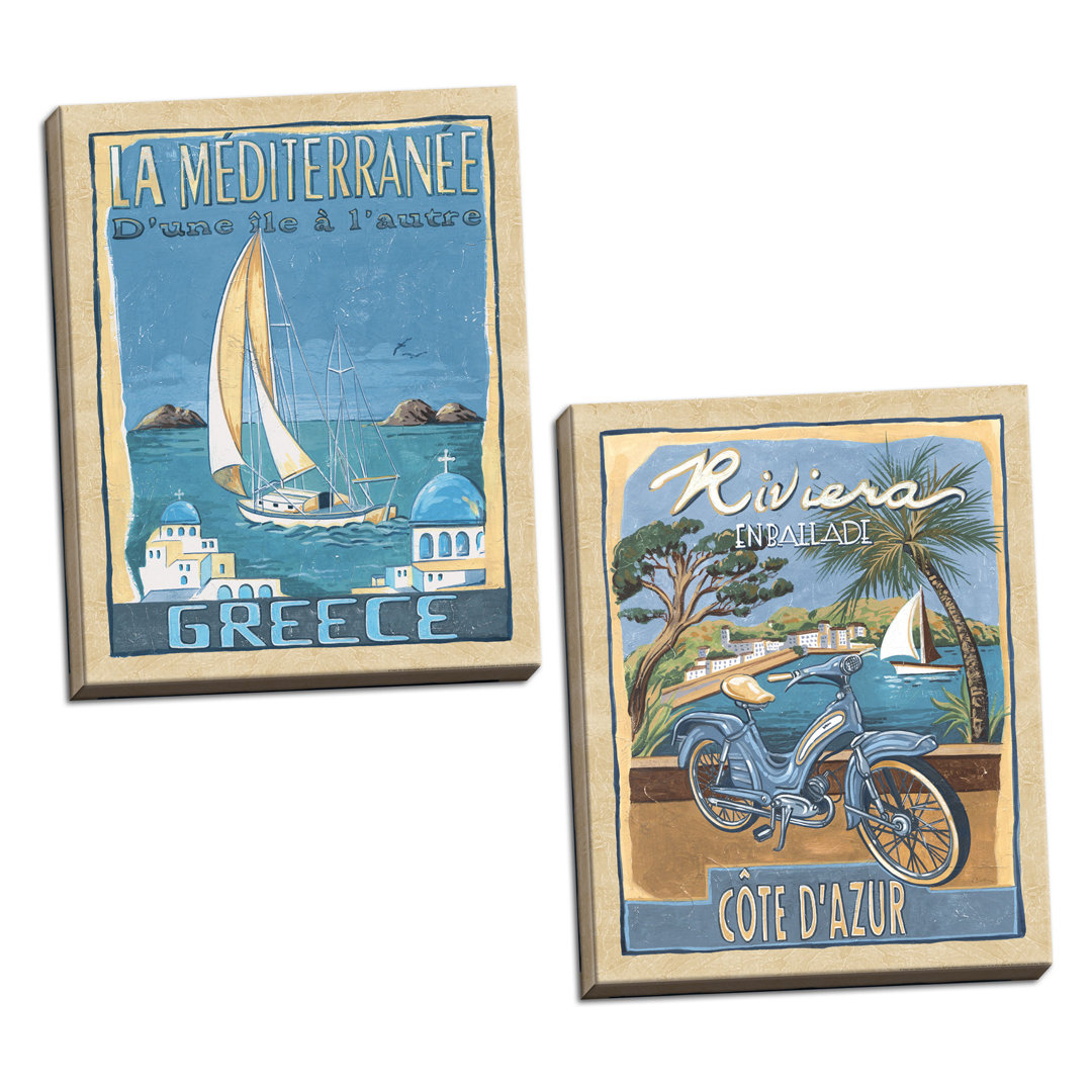 " Classic Retro Riviera And Greece Travel Posters " by Charlene Audrey 2 - Pieces (Set of 2) Rosecliff Heights
