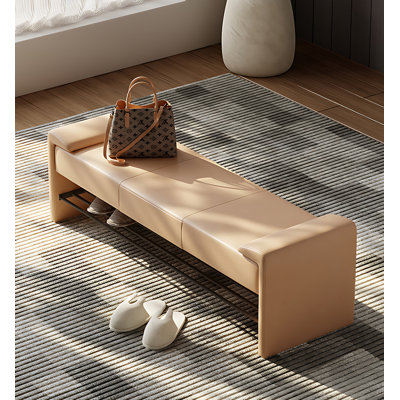 Italian Solid Wood Leather Upholstered Shoe Storage Bench