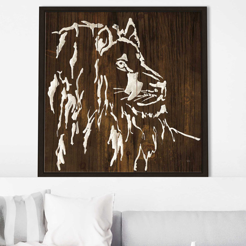 " White Lion On Dark Wood ", Espresso Floater Frame, 21.5" H x 21.5" W x 2" D