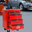 Chariot à outils multifonctionnel à 4 tiroirs avec roulettes et plateau en acier inoxydable, de couleur rouge et noire, pour un atelier de rangement dans le garage, 2 freins, une poignée latérale facile à déplacer, tiroirs à chargement de 15 kg