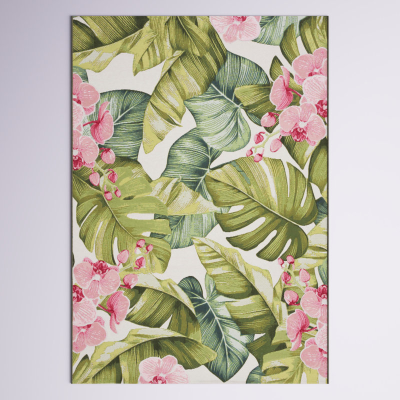 Tamera 596 Area Indoor/Outdoor Area Rug In Green / Pink, Rectangle 9'1" x 12'5"