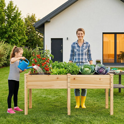 Grand lit de jardin surélevé en bois avec pieds - jardinière surélevée de 72 po x 26 po x 30 po pour les légumes, les herbes, les fleurs - panneau de séparation robuste - patio, utilisation de balcon - couleur bois naturel