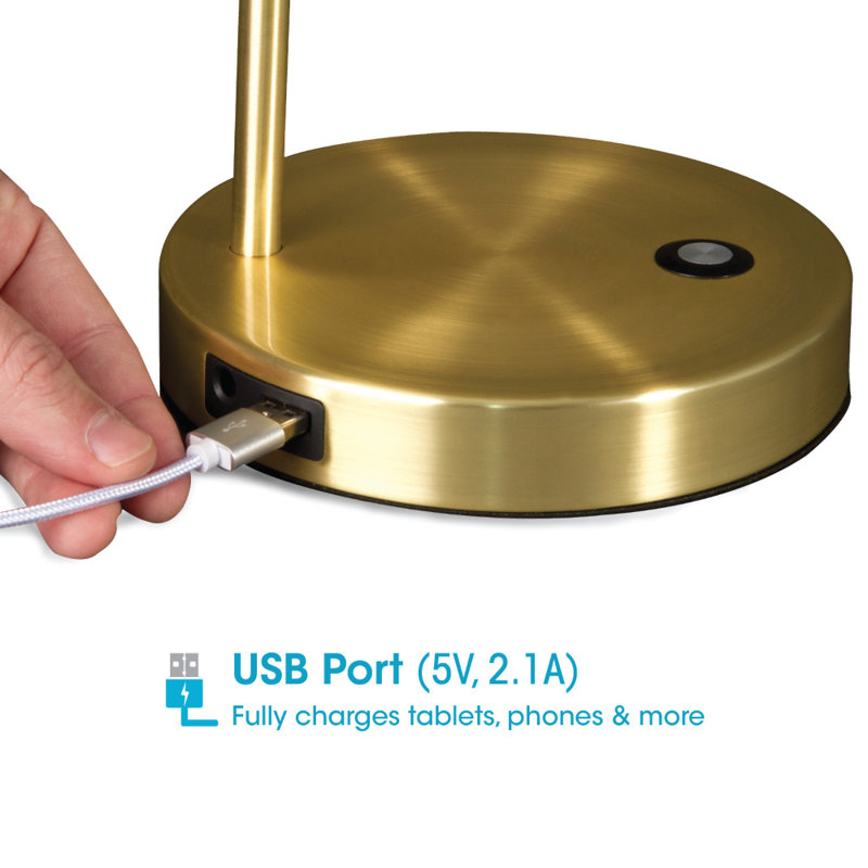White Adjustable LED Desk Lamp with Touch Sensor and USB Port