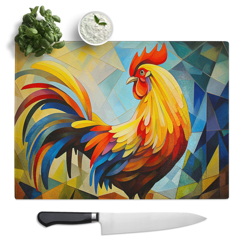 Rooster Orphism  Glass Chopping Board