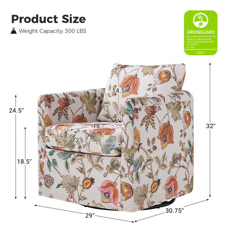 Fauteuil demi-tonneau pivotant avec revêtement Nicha, Mélange de polyester floral