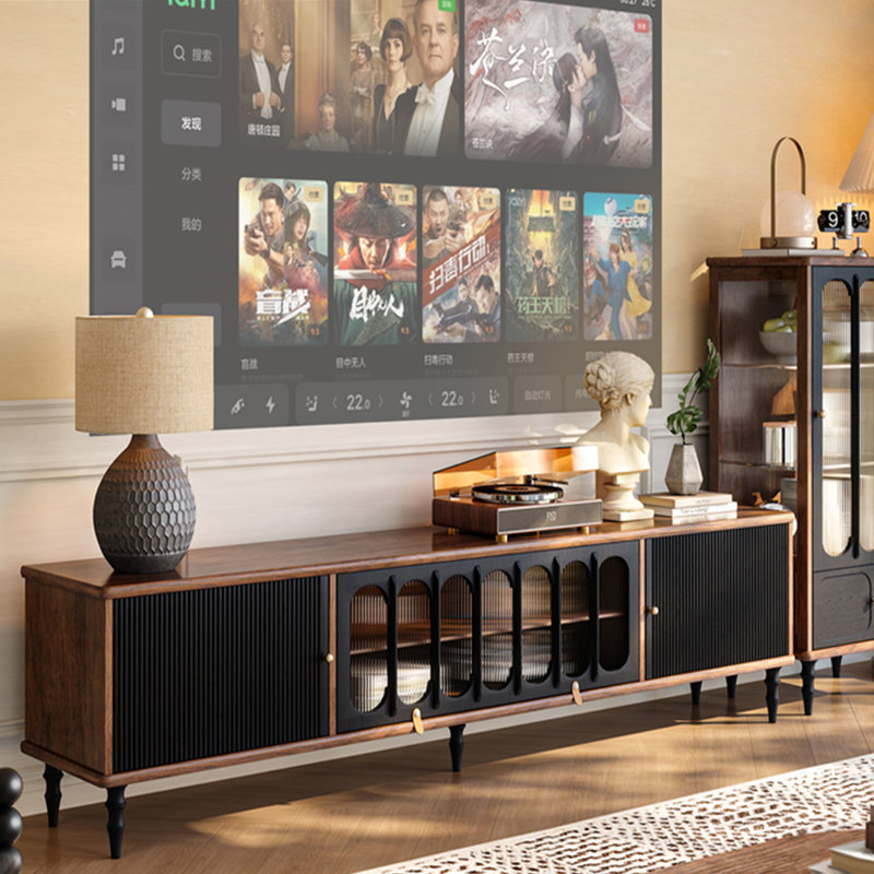 Meuble télé en chêne rouge de style français rétro, H 21,26 po x L 94,48 po x l 15,75 po