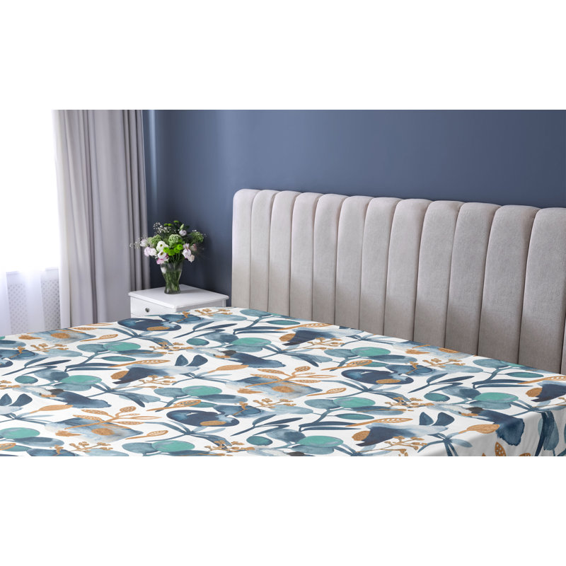 Drap-housse à motif floral Ambesonne, Drap-housse de taille simple, Bleu ardoise, écume de mer, ambre / floral