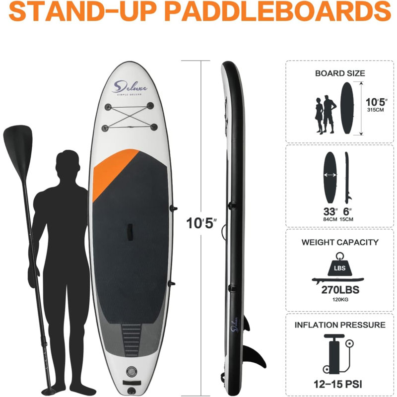 Stand Up Paddle gonflable - SUP de luxe simple de qualité supérieure pour tous les niveaux, planches à pagaie pour jeunes et adultes, planches à pagaie avec accessoires et sac à dos, contrôle du surf
