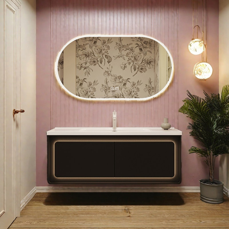 Armoire de salle de bain minimaliste de style crème moderne, Noir, noir, noir, noir