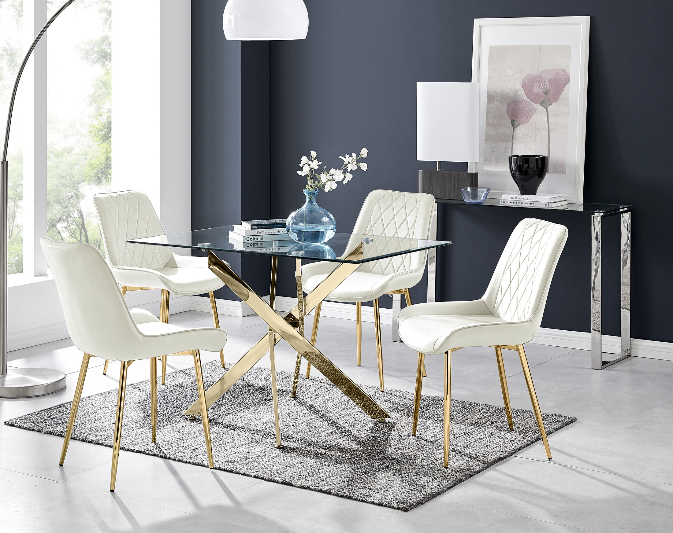 Canora Grey Lenworth Glass Rectangular Dining Table Set with 4 Luxury ...