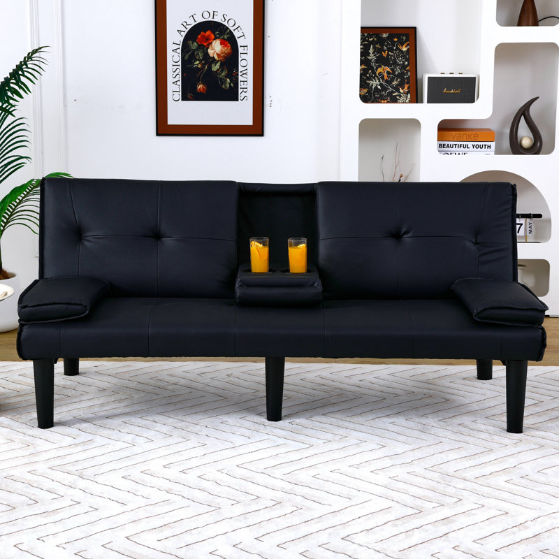Canapé-lit convertible en cuir PVC, Noir