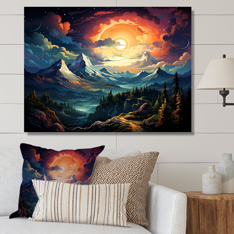 «Dreamy Mountain Scenery At Night II», art mural paysage d'hiver, Toile tendue, H 24 po x l 32 po x P 1 po