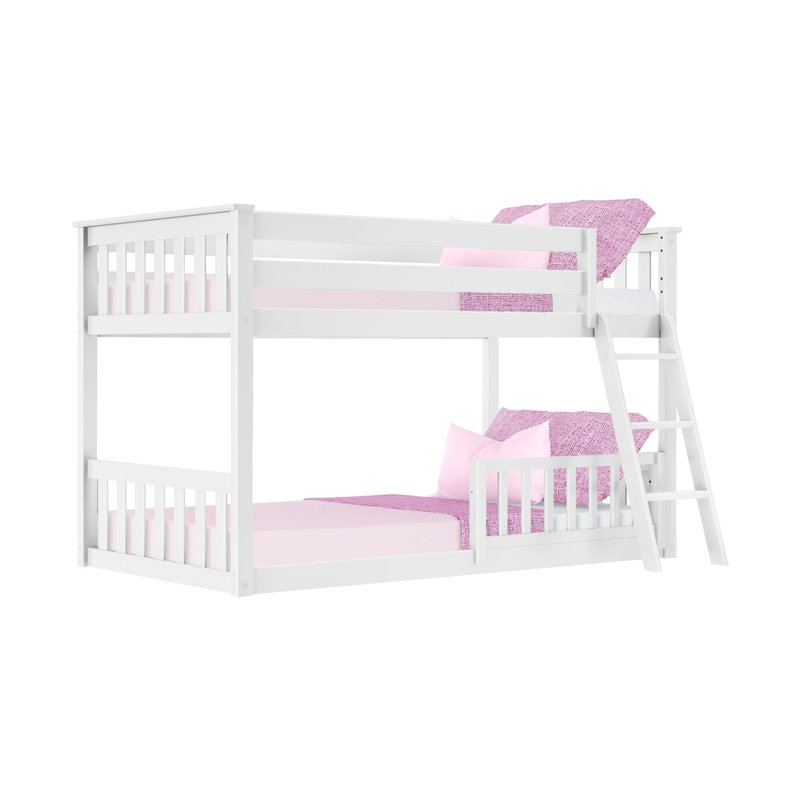 Amoura Kids Twin Over Twin Low Bunk Bed with Guard Rail, White
