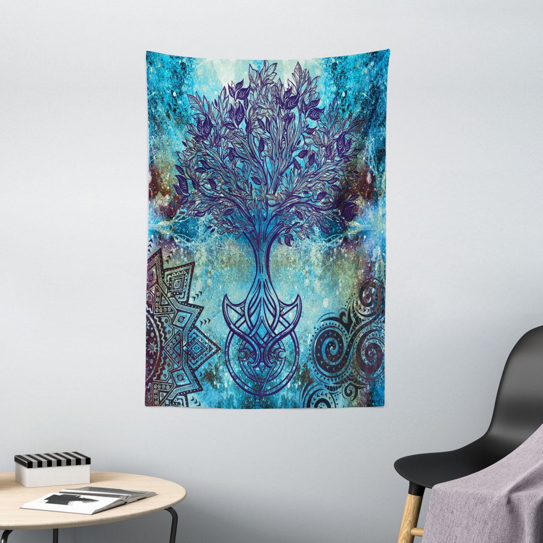 Tapisserie Grunge Style Baum Muster Mandala und Spirale Formen Blurry Art