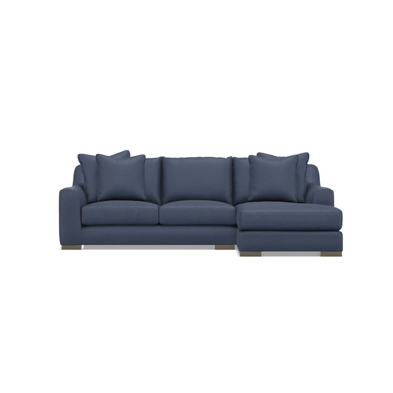 Chaise Sectional, Blue Polyester, 35" H x  105" W x 63.5" D, Right Hand Facing