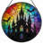 12"H Castle Rainbow Stained Glass Window Panel