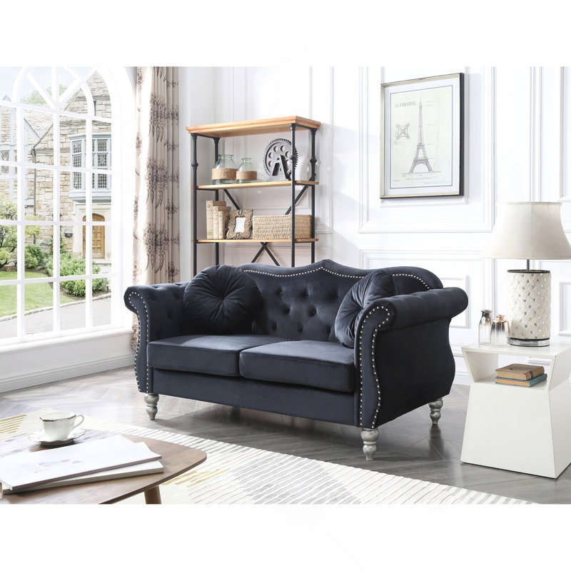 Elegant Transitional Black Loveseat, Black