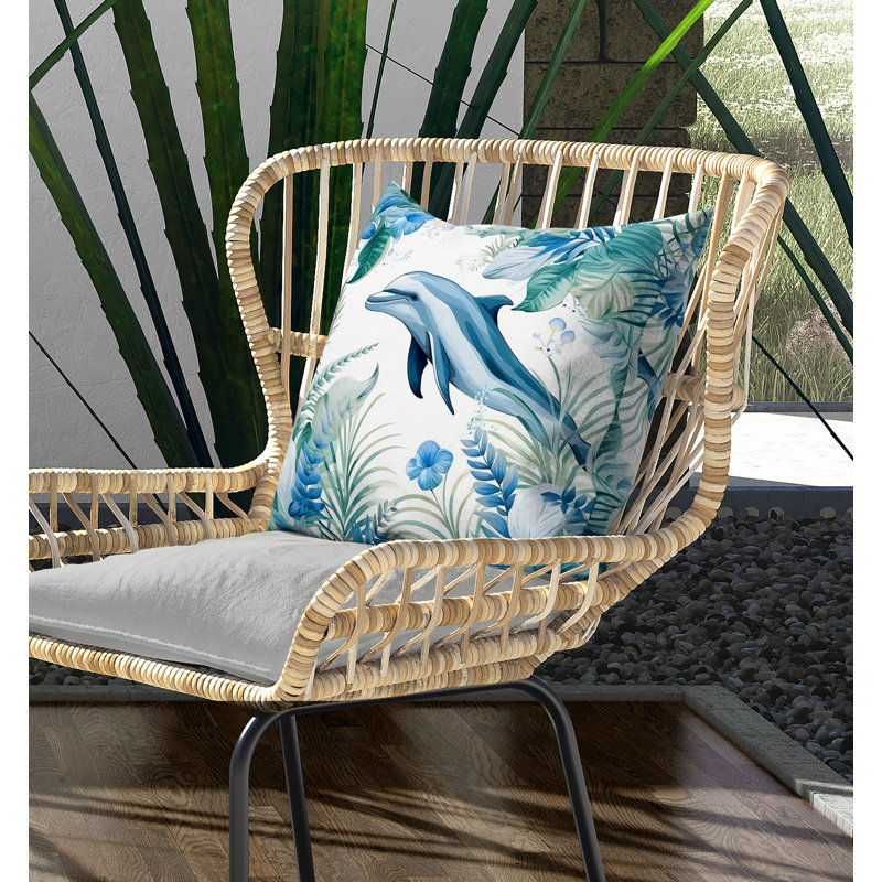 Coussin Dolphin Haven, H 20 po x l 20 po, Bleu / turquoise