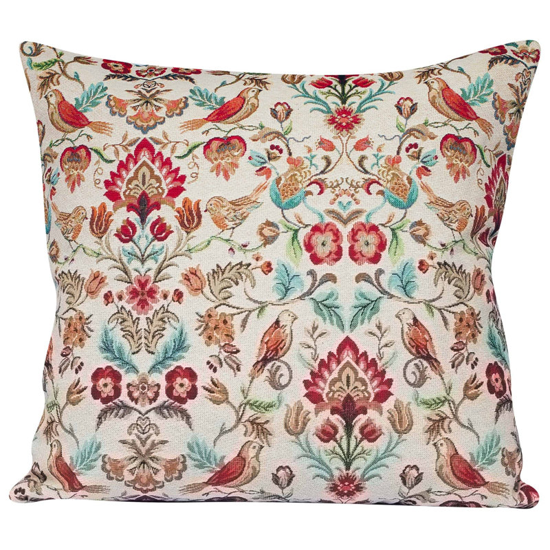 Morris Style Bird Garden Tapestry Cushion, 58x58cm, Synthetic filled