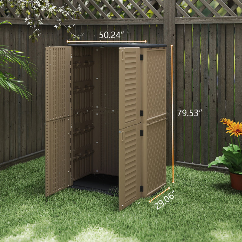 Yardgrace 490 Gallons Double-Door Vertical Resin Storage Cabinet With Floor, Brown
