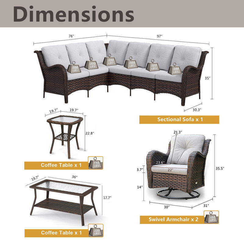 Ensemble de conversation modulaire en rotin pour 8 personnes avec 2 chaises et coussins Ansis