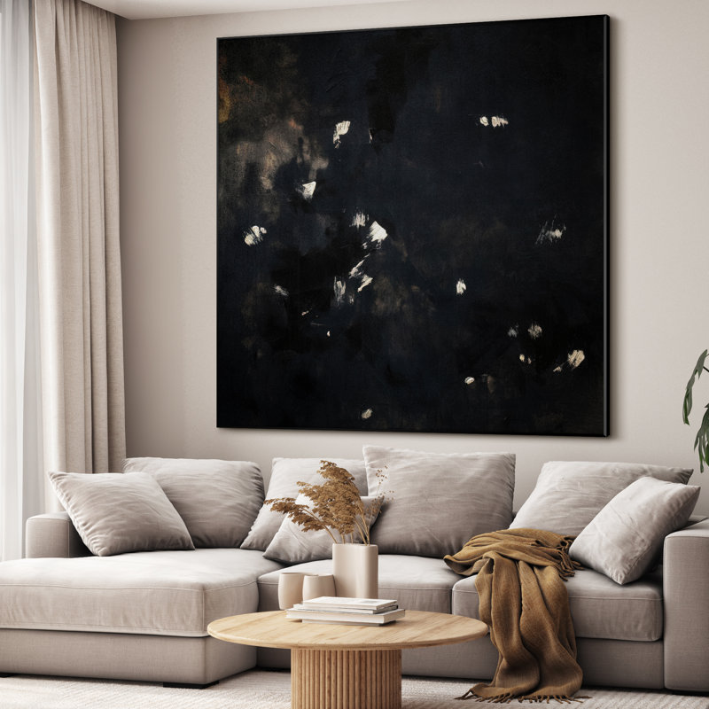 Très grand art mural imprimé sur toile - Abstrait moderne minimaliste foncé pour décoration de salon ou de chambre à coucher - «Assemblage requis du cadre (cadre non fini)»