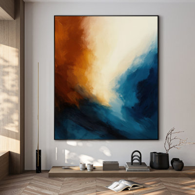 Extra Large Wall Art Fabric Print - Orange and Blue Dual-Tone Abstract Movement Artwork Decor for Living Room or Bedroom - "Frame Assembly Required (Unfinished Frame)"