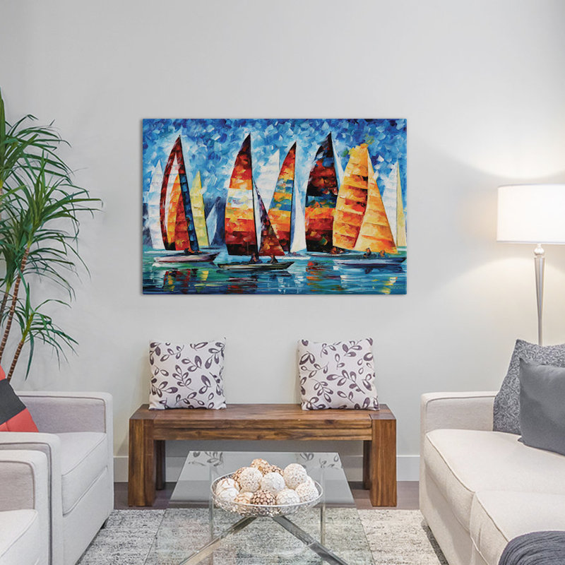 Reproduction d’art sur toile tendue Sail Regatta, H 18 po x l 26 po x P 1,5 po, Toile blanche encadrée
