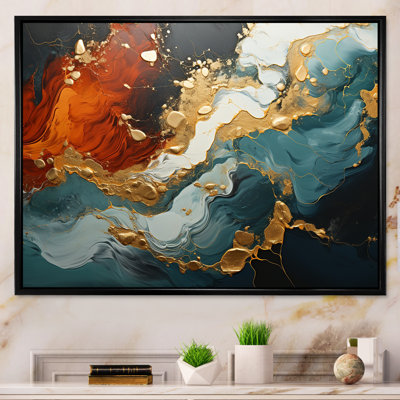 Blue And Golden Marble Storm I - Abstract Wall Art