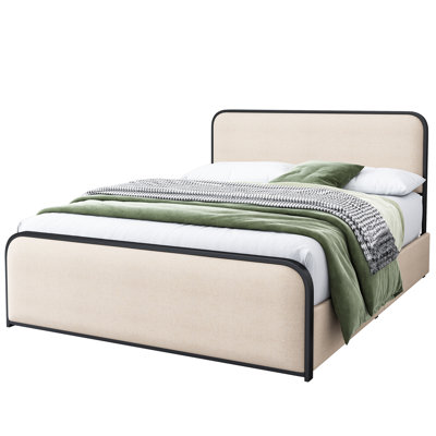 Bed Frame With Curved Upholstered Headboard And Footboard Bed With 4 Storage Drawers, Metal Platform Bed Frame