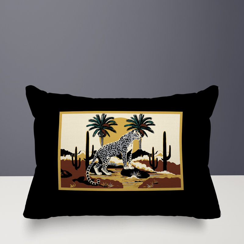 Oreiller rectangulaire réversible intérieur / extérieur Puro Leopard, Rectangle H 14 po x l 20 po, Noir