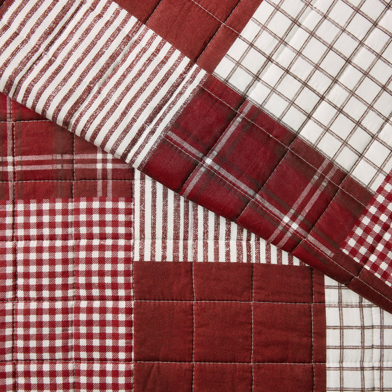 Ensemble de courtepointe réversible en coton Greenville, Courtepointe double / grand et 2 taies décorative, Rouge