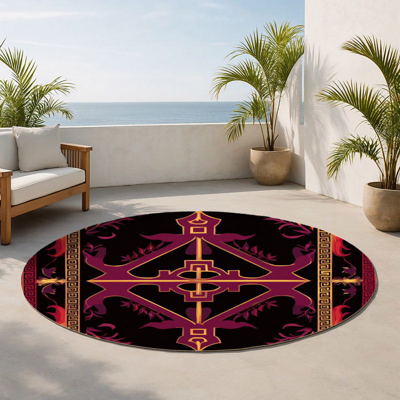 Tapis intérieur et extérieur Ornamented Bloom, Rond 5 pi