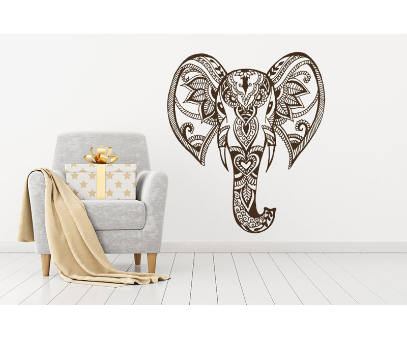 Décalcomanie murale éléphant mehndi Yatton, Brun