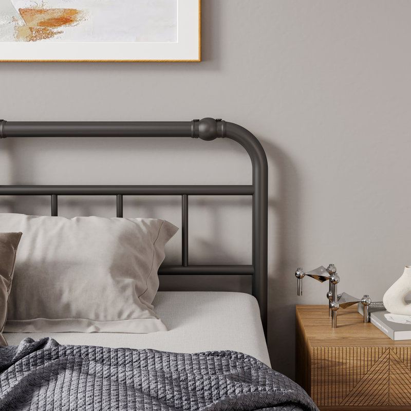 14 Inch Metal Full Bed Frame with Headboard, Heavy Duty Industrial, 3500 lbs Capacity, Noiseless Non-Sway, Black, Easy Assembly, No Box Spring Needed