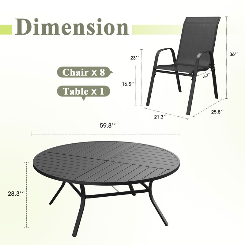 Boatwright With Stackable Textilene Chairs, Black/Black