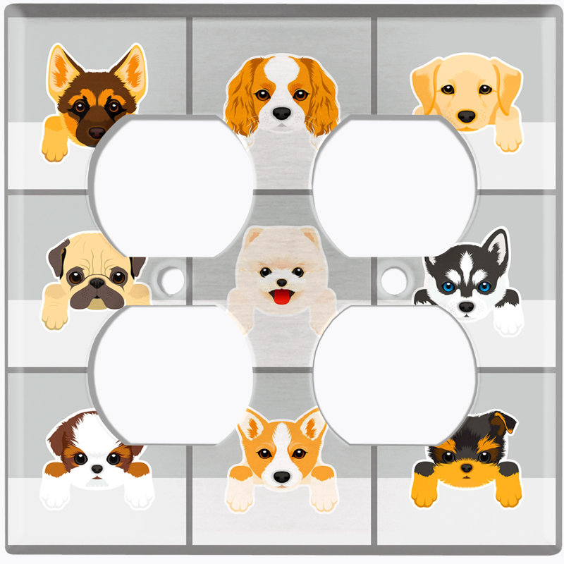 Patterned 2 - Gang Toggle Light Switch Standard Wall Plate, Cute Puppy Dog