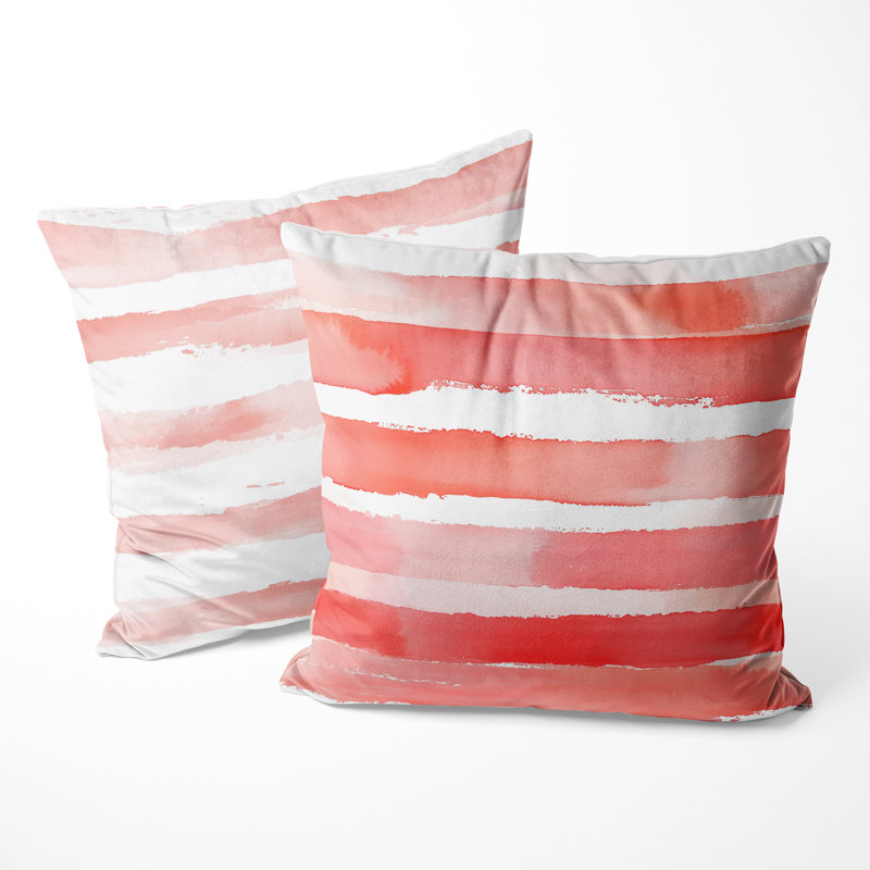 Coussin décoratif rayé à rayures - rose et blanc, H 16 po x l 16 po