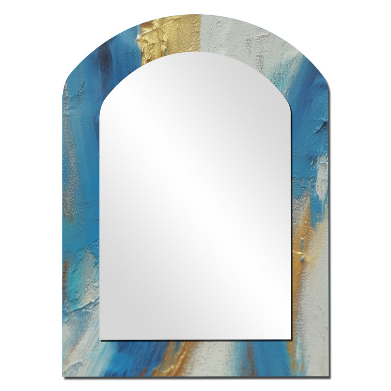 Sudden Sensuality Abstract Turquoise And Gold - Abstract Painting Asymmetrical Mirror, Gold Arch Decorative Wall Mirror, Printed Metal Art
