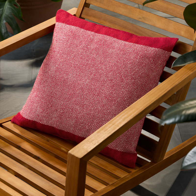 TOWN & COUNTRY TERRA Alara Solid Border Indoor Outdoor Decorative Pillow, Red/Ivory, Square 20"H x 20"W