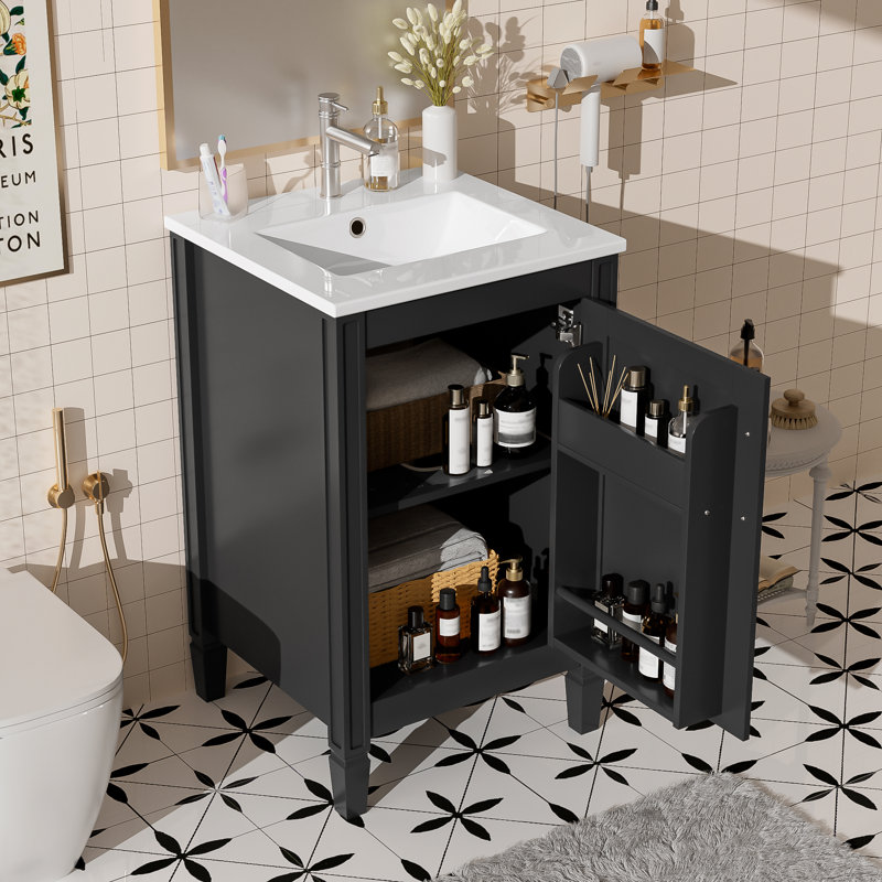 20" Single Bathroom Vanity With Ceramic Top, Black