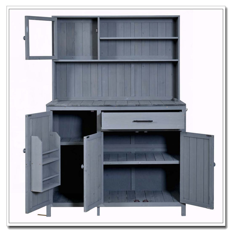 Potting Bench with Hutch,65" H Solid Fir Wood Garden Workstation, Gray