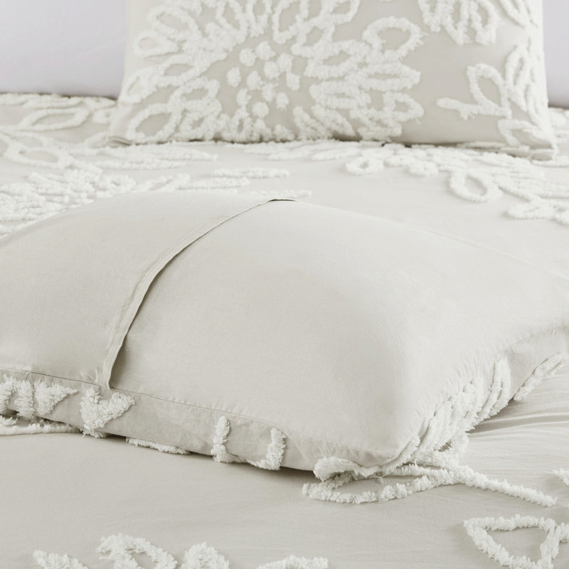 Édredon double / grand, chenille, coton floral, 2 taies décoratives, lavable à la machine, infroissable et chenille 3 pièces, rembourrage, décoration de chambre chic et décontractée, lavable standard