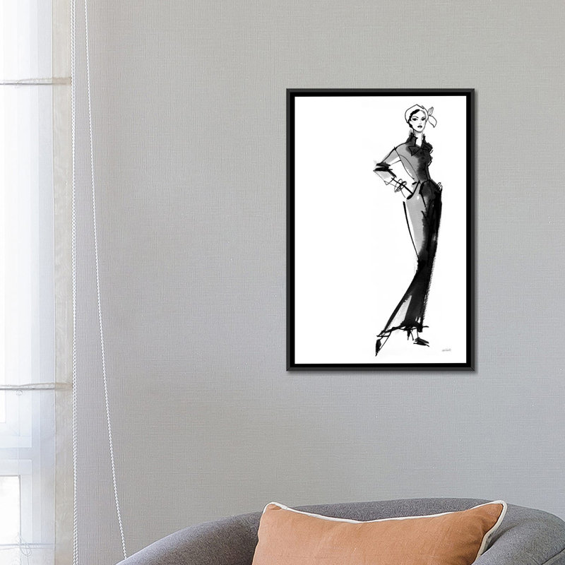 «Fifties Fashion III», reproduction sur toile, H 26 po x l 18 po x P 1,5 po, Toile encadrée noire, Pas de tapis